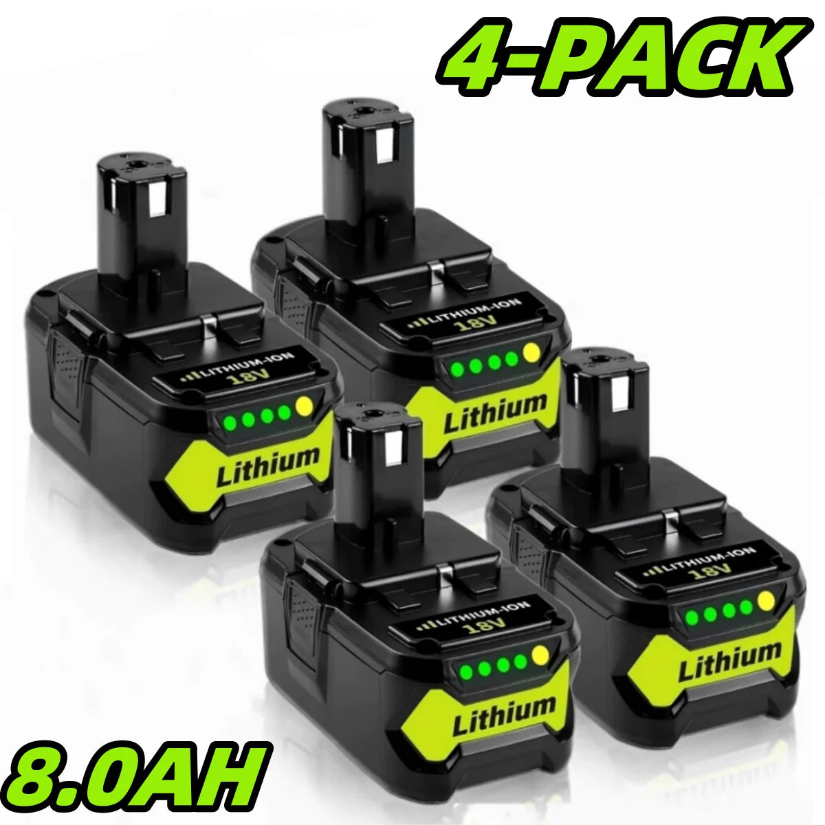 1/2/4PACK P108 Replacement Battery 8.0Ah 18V | High Capacity 8000mAh | For Ryobi 18 Volt ONE Plus | Replace Ryobi 18V P102 P103