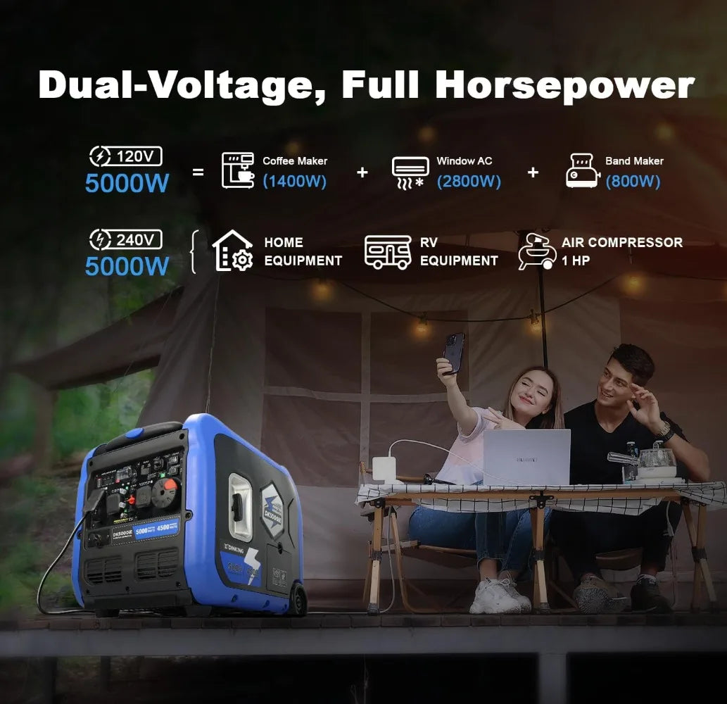 5000W Inverter Generator, Electric Start, Dual/Tri-Fuel, 120V/240V Output, Wheel Kit for Home Backup Power