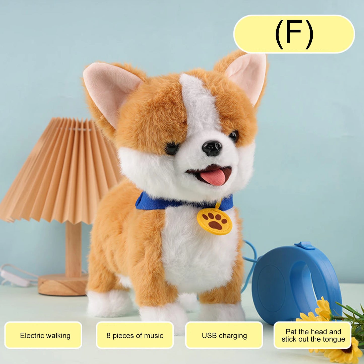 Leash Electric Walking Dog Toy Lifelike Interactive Plush Animal Toy- Licking Motion,Voice Mimicking,Remote Control for Age 4 Up