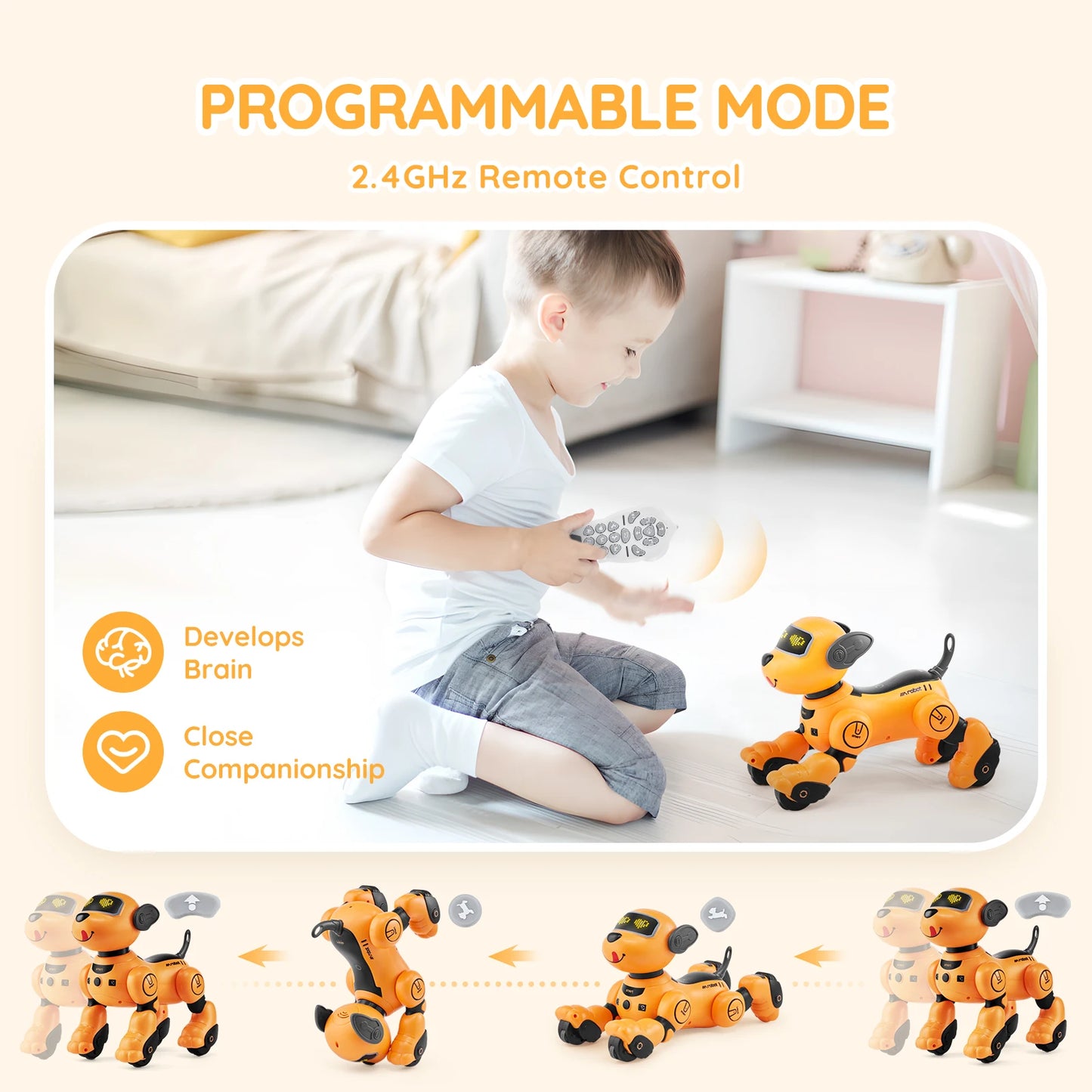 SucceBuy Remote Control Robot Dog Toy Dog Programmable Smart Interactive Robotic Pet for Kids Singing Dancing RC Stunt Toy