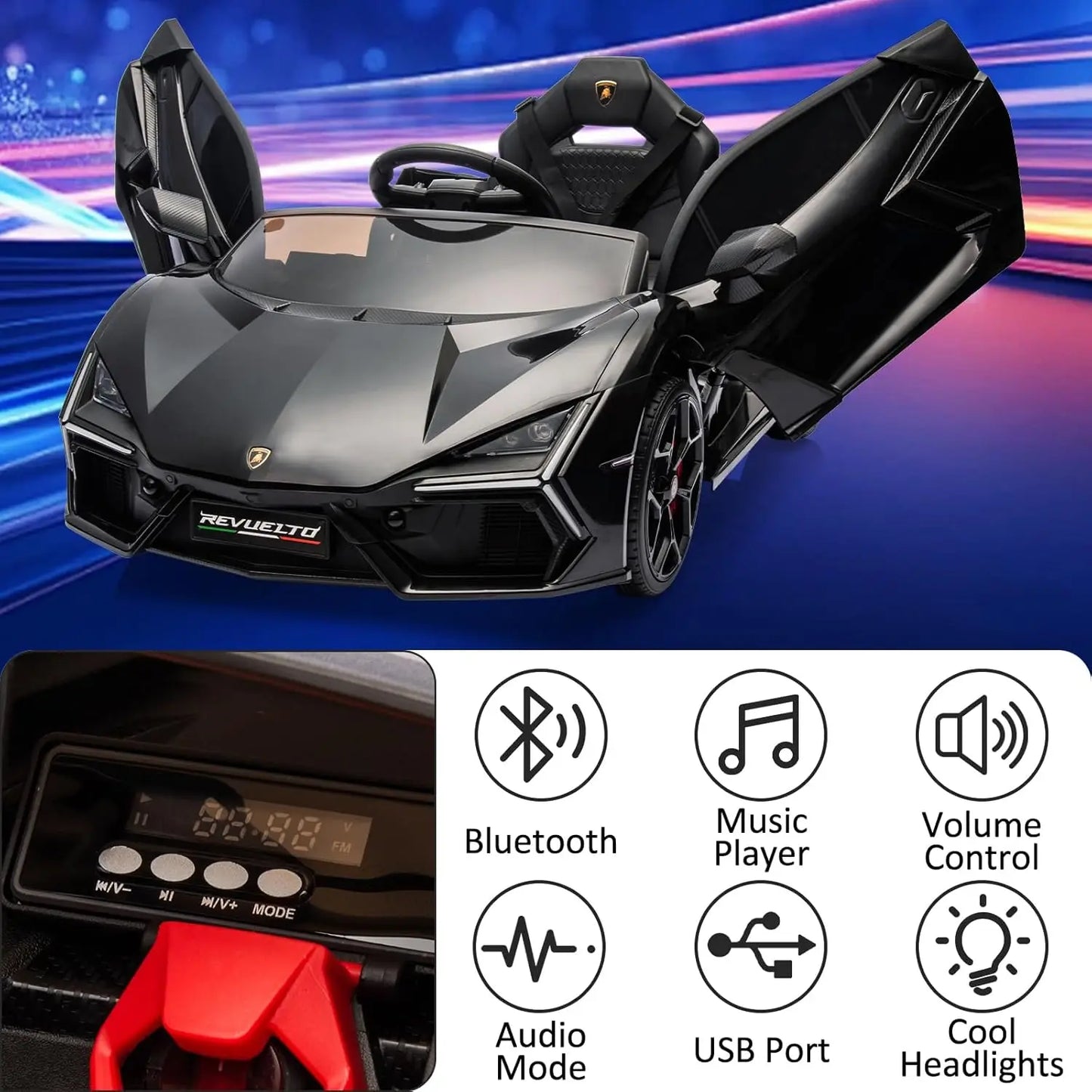 3-8 Years Ride On Car Toy for Kids Children Boys Girls Gift Electric Vehicle with Bluetooth USB Music Remote Control Headlight