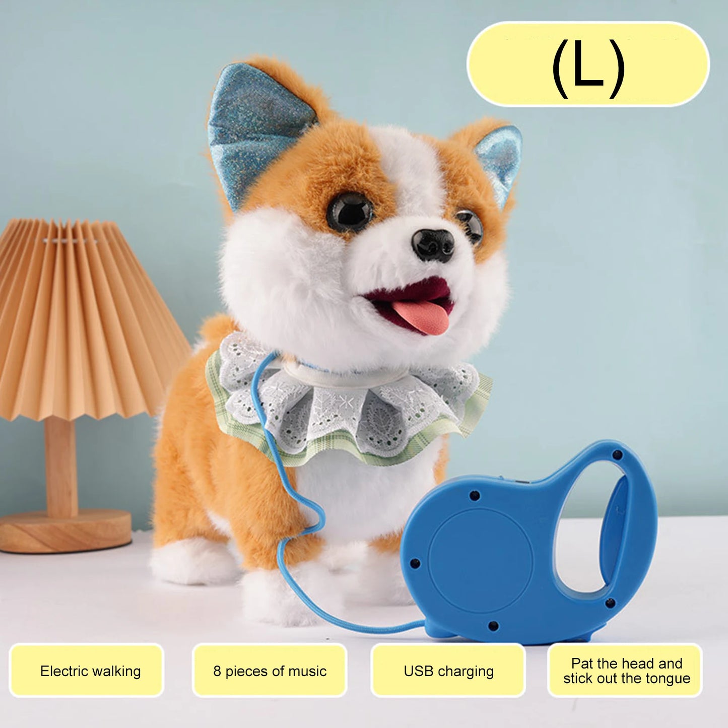 Leash Electric Walking Dog Toy Lifelike Interactive Plush Animal Toy- Licking Motion,Voice Mimicking,Remote Control for Age 4 Up