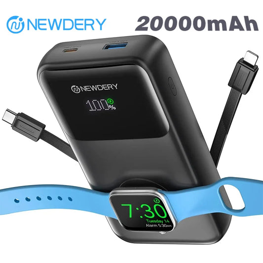 Powerbank Travel Battery Pack 20000mAh Portable Charger for All iWatch, iPhones,Samsung Power Bank Built-in Cables Fast Charging