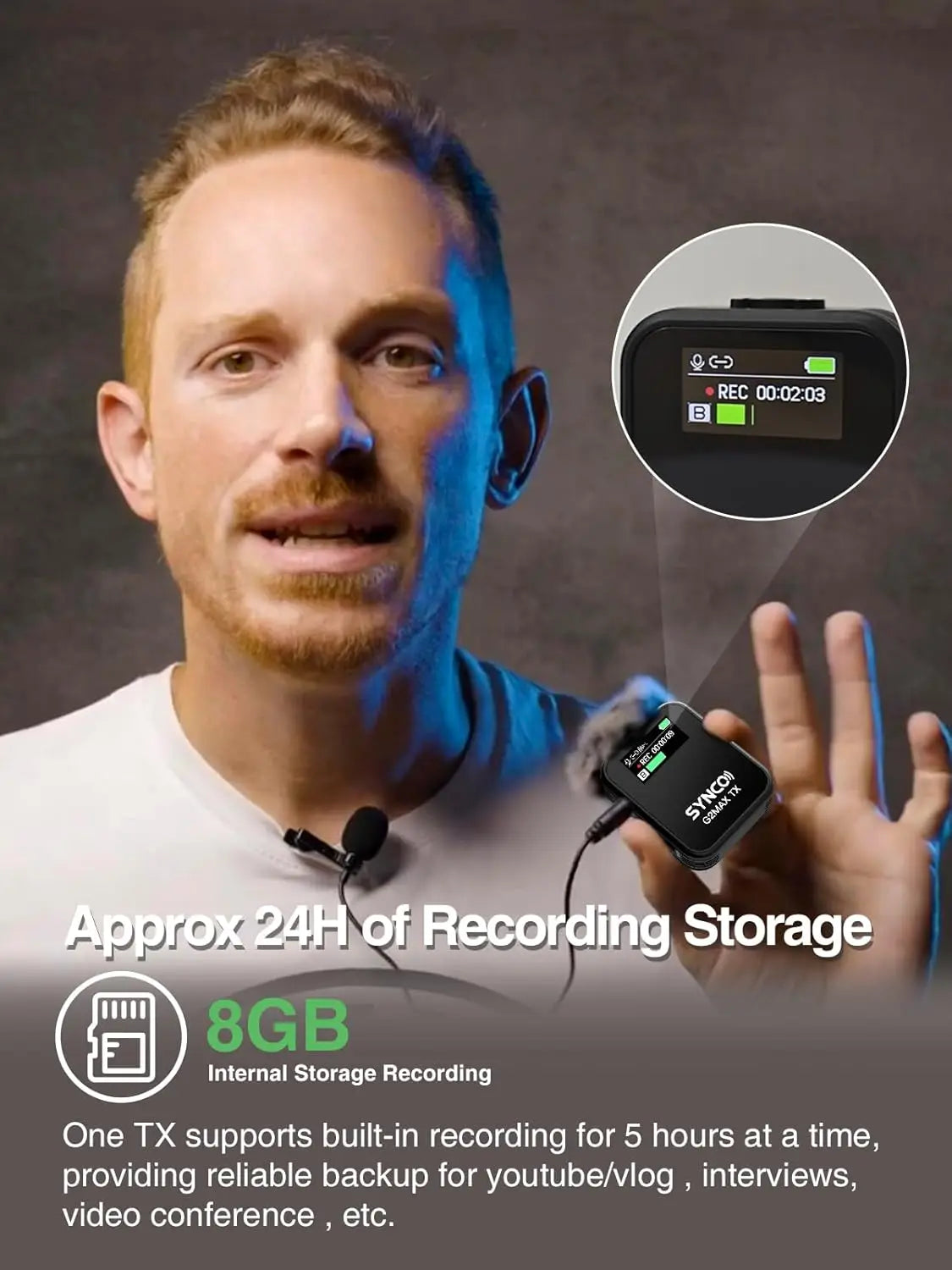 SYNCO Wireless Lavalier Microphone, G2(A2) MAX 2.4G Dual Transmitter Recording 200m 8H for Online Class Vlog Stream YouTube