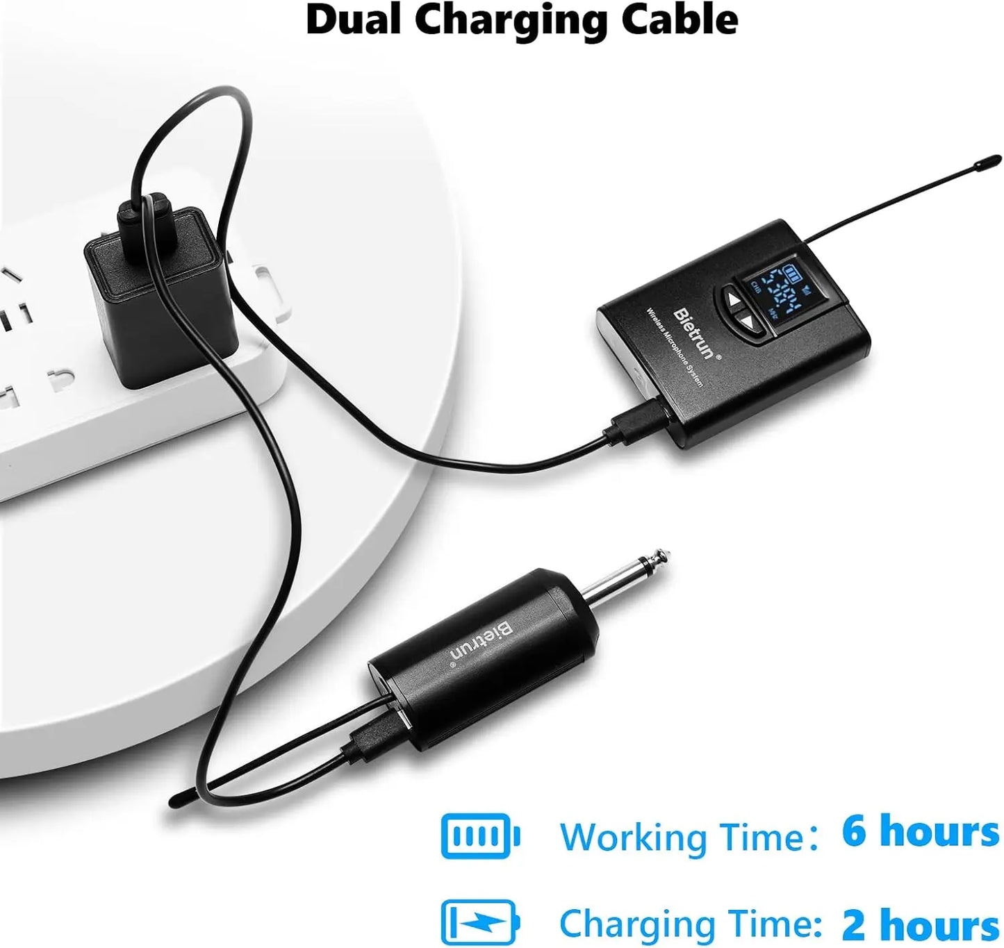 UHF Wireless Lavalier Mic System, 165ft Range, Rechargeable, 1/4' Output for iPhone, Android, DSLR, YouTube