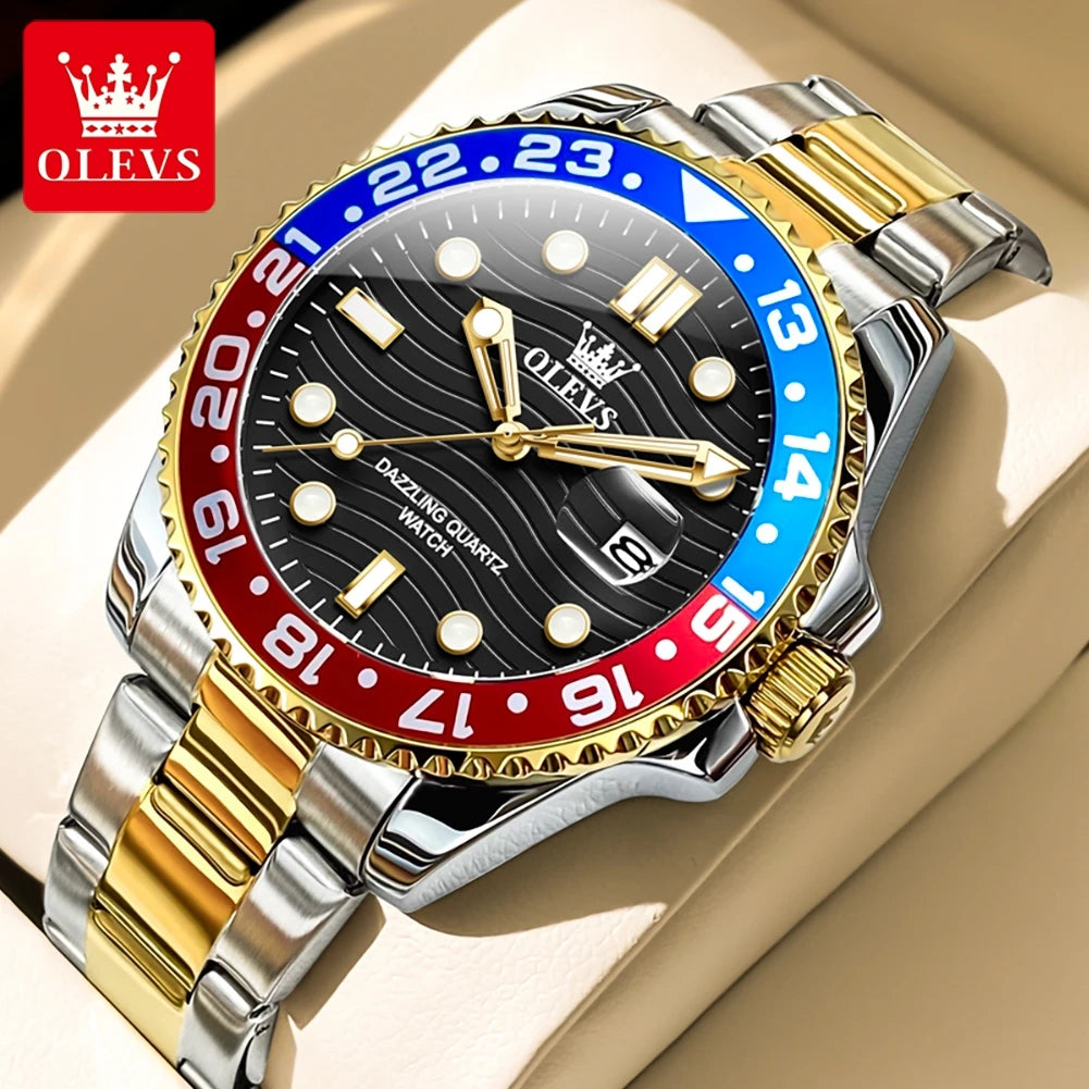 OLEVS 3610 Men Watch Fashion Original Diving Series Waterproof Date Rotating Dial Stainless Steel Luxury Brand Men Quartz Watch