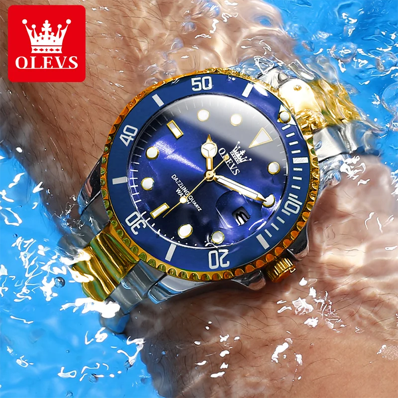 OLEVS Watches for Men with Date Luxury Big Face Waterproof Mens Wristwatch Analog Dress Two Tone Stainless Steel Man Watch