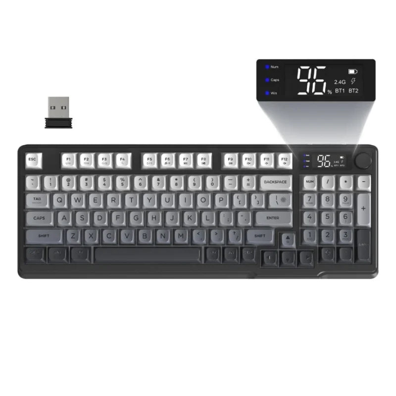 M96 Wireless Gaming Keyboard Creamy Membrane with Rainbow Backlight,Media Knob,LCD Screen,Dual Mode-Bluetooth/2.4Ghz,Ball Shape