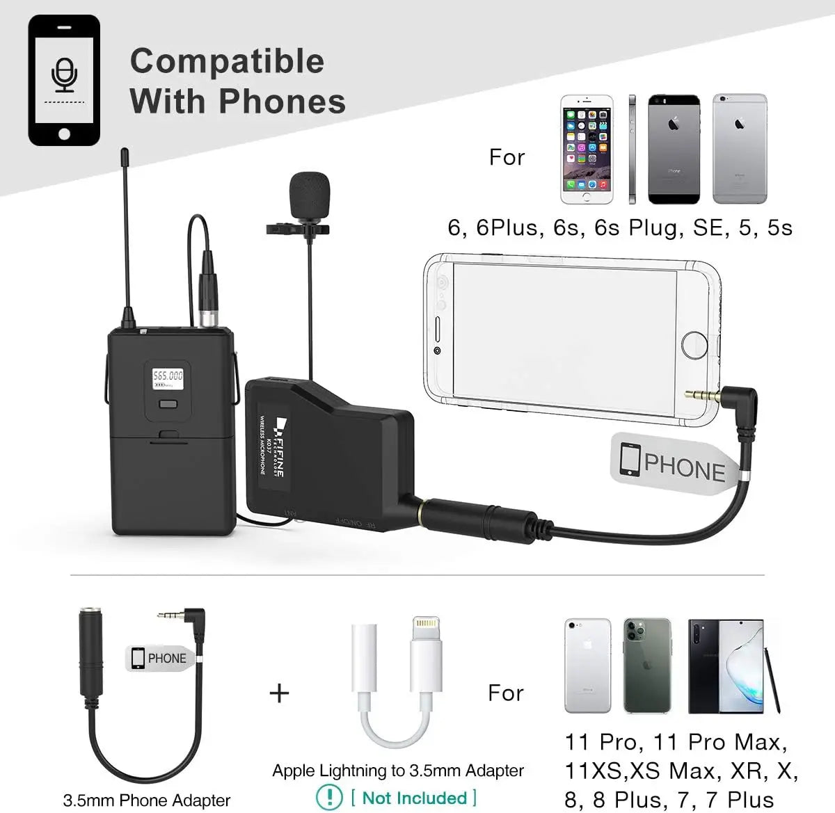Wireless Microphone System with Headset & Lavalier Mics, Beltpack Transmitter/Receiver - Ideal for Teaching, Preaching
