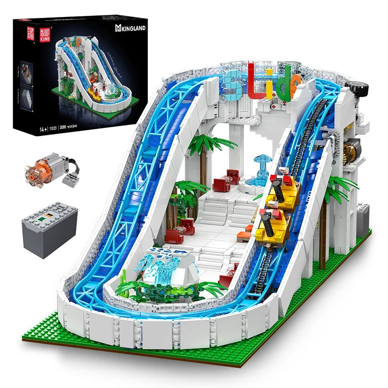 Mould King 11021 Amusement Park Toys The Motorized Water Slide Building Block Roller Coaster Brick Set Kids Christmas Gift