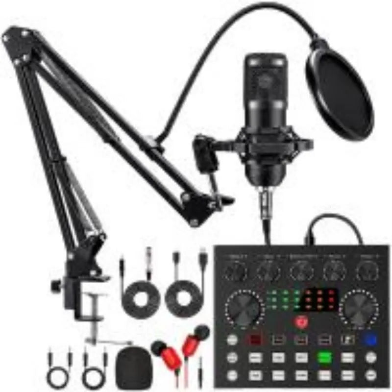 Professional Podcast Microphone SoundCard Kit for PC Smartphone Laptop Computer Vlog Recording Live Streaming YouTube