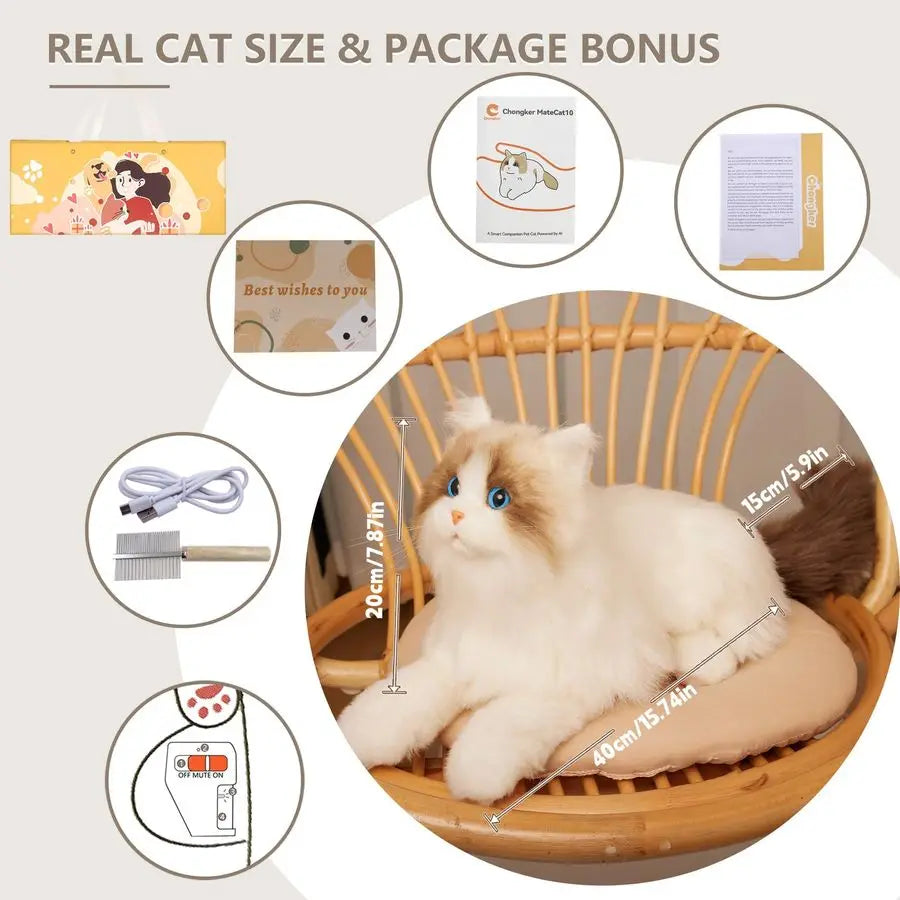 Interactive Robot cat Plush Stuffed Animal Toys for Kids Bionic Motion Purr Heartbeat Sound