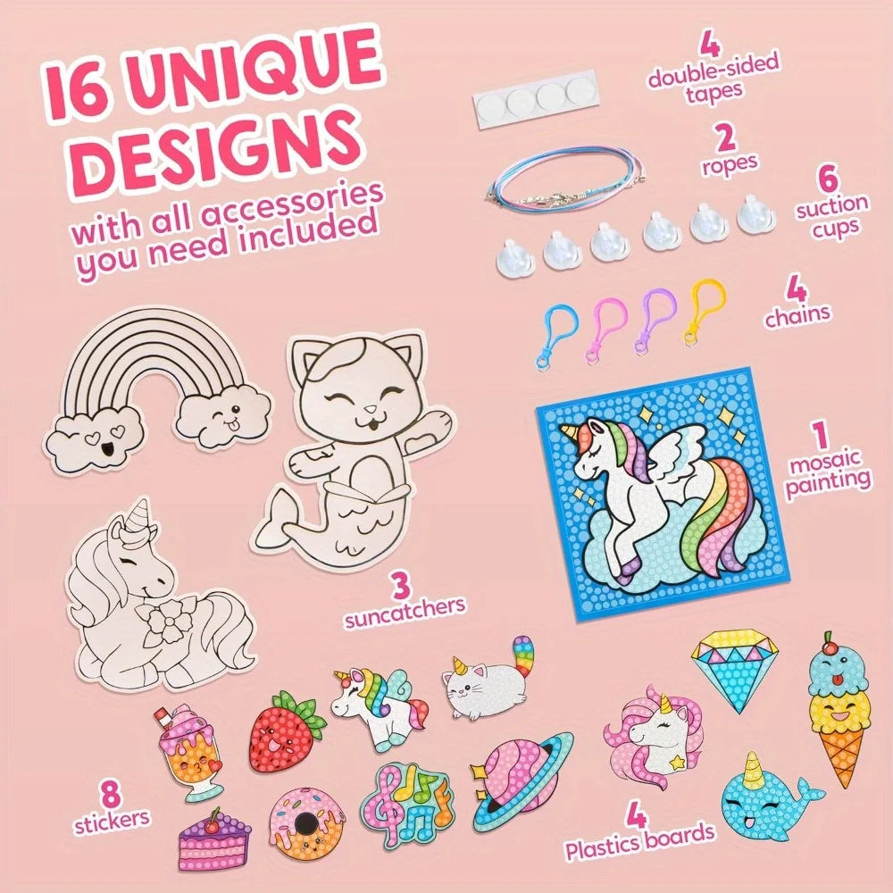 JOYFY 16 Projects Gem Painting Kids Diamond Gem Painting Kit with 5D Gem for Girls Ages 6-12 Gem Craft Activities Kits Gift