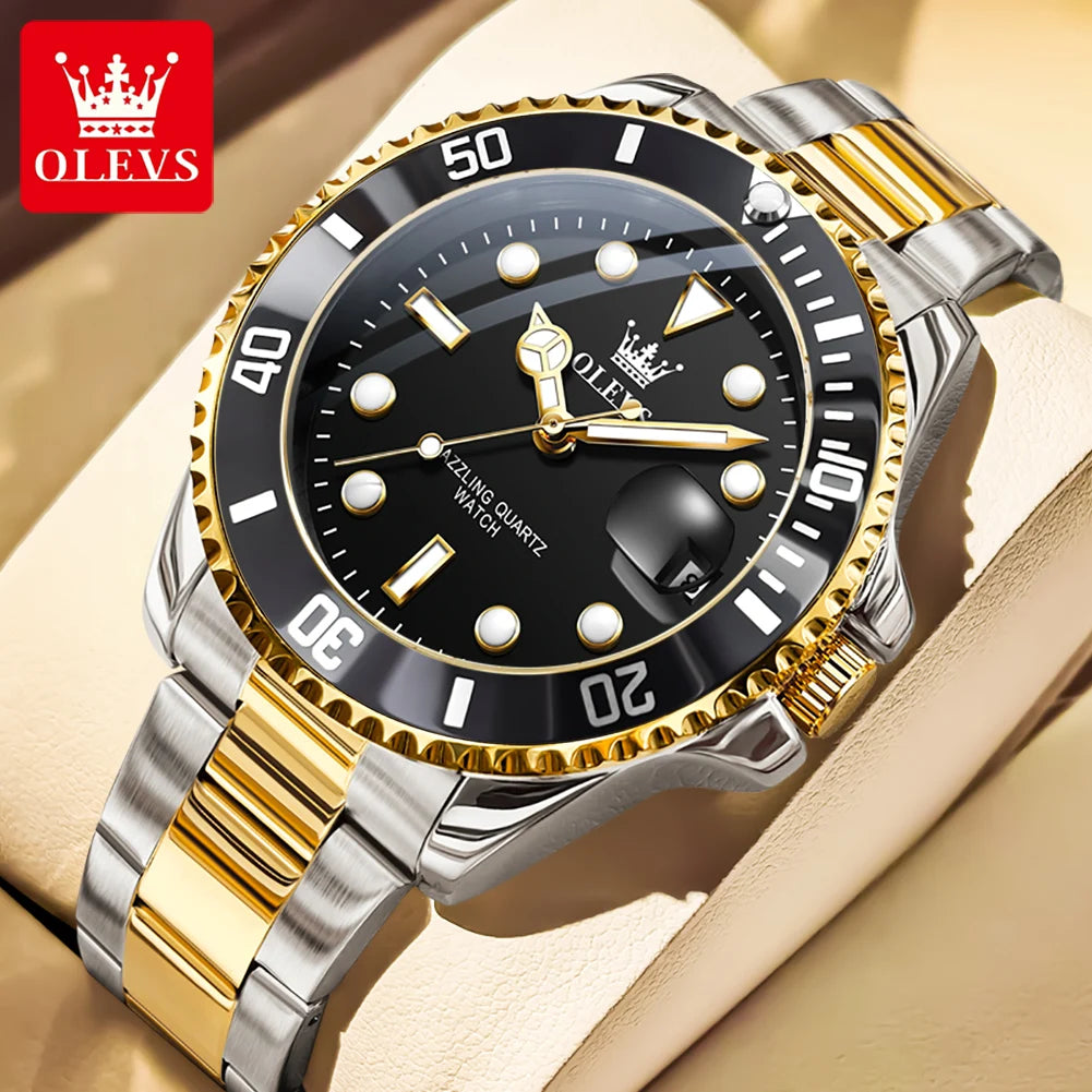 OLEVS 5885 Business Men Watch Diving Quartz Watch Luxury Stainless Steel Waterproof Luminous Automatic Date Men Original Watch
