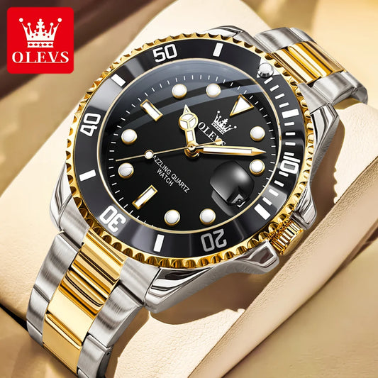 OLEVS 5885 Business Men Watch Diving Quartz Watch Luxury Stainless Steel Waterproof Luminous Automatic Date Men Original Watch