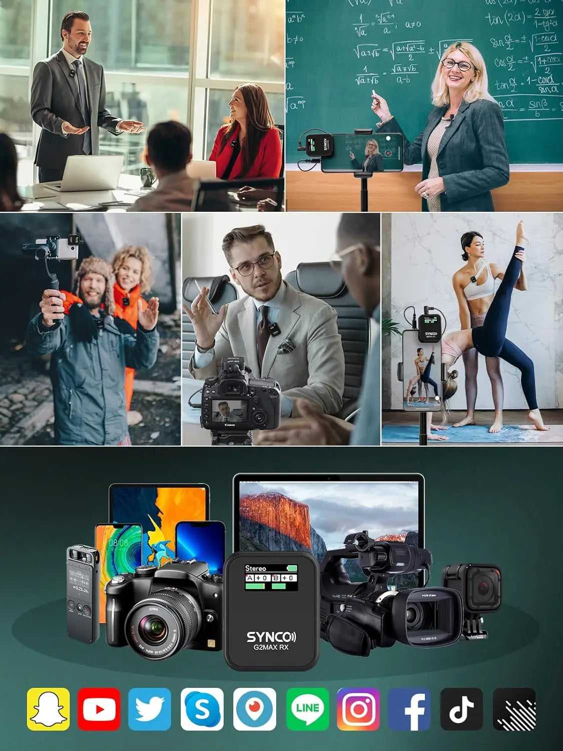 SYNCO Wireless Lavalier Microphone, G2(A2) MAX 2.4G Dual Transmitter Recording 200m 8H for Online Class Vlog Stream YouTube