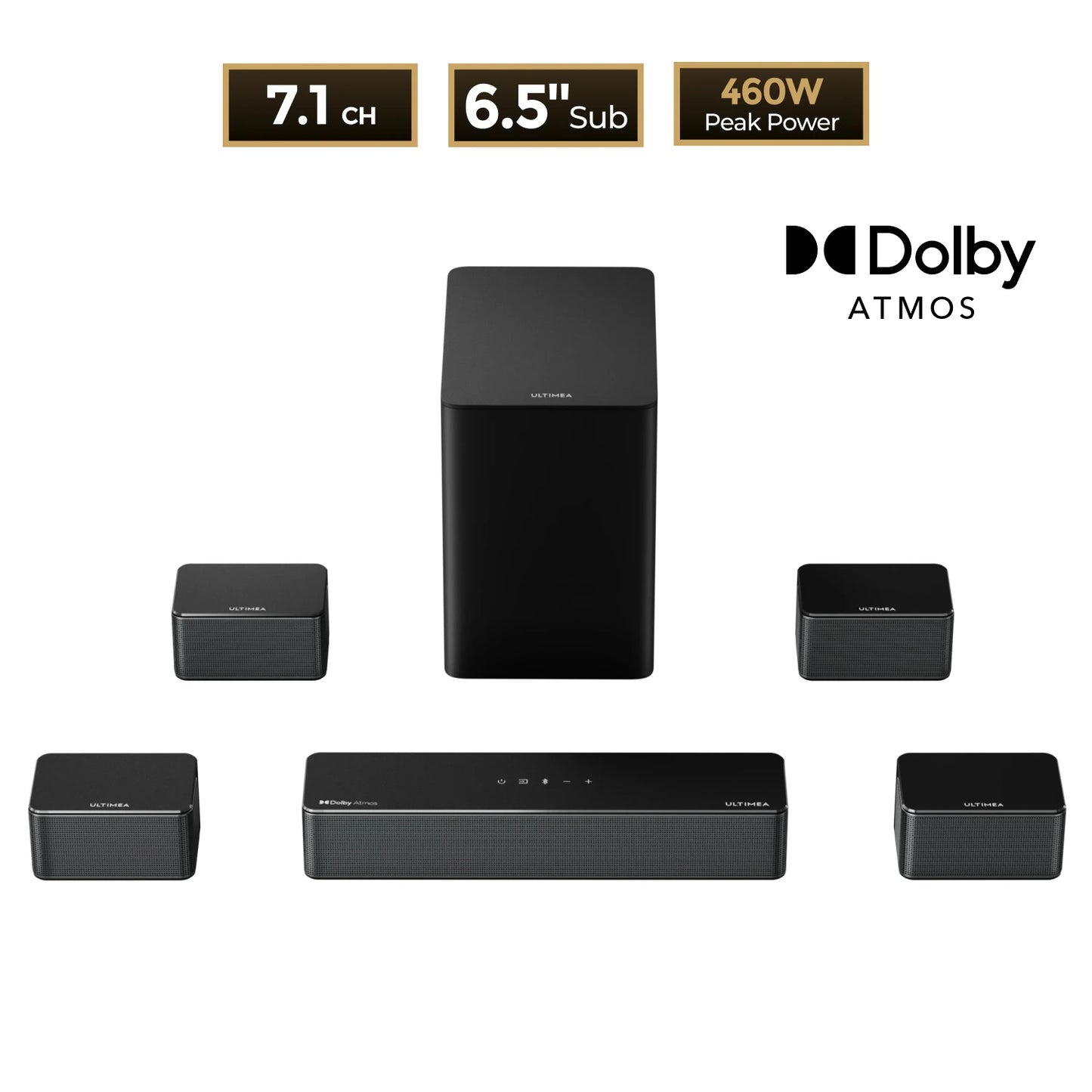 ULTIMEA Poseidon D80 7.1 Surround Soundbar with Dolby Atmos, Wireless Subwoofer&4 Speakers, Home Theater System with APP Control