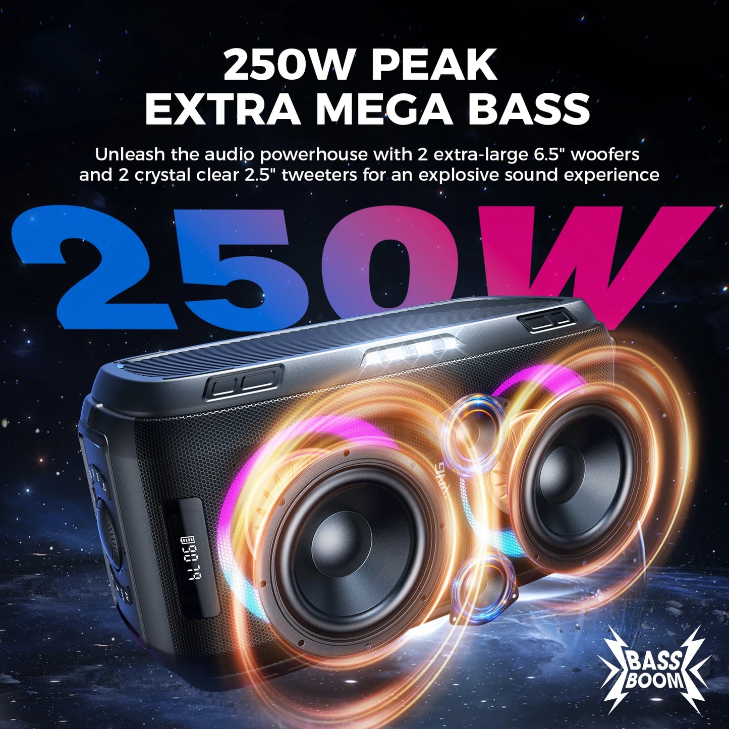 W King 250W Peak Bluetooth Speaker Boombox With Massive Bass
