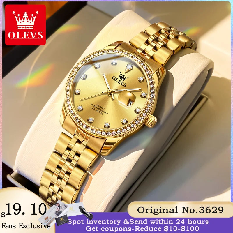 OLEVS 3629 Top Luxury Brand Women Watch Classic Business Calendar Waterproof Luminous Watch Elegant Diamond Women Quartz Watch