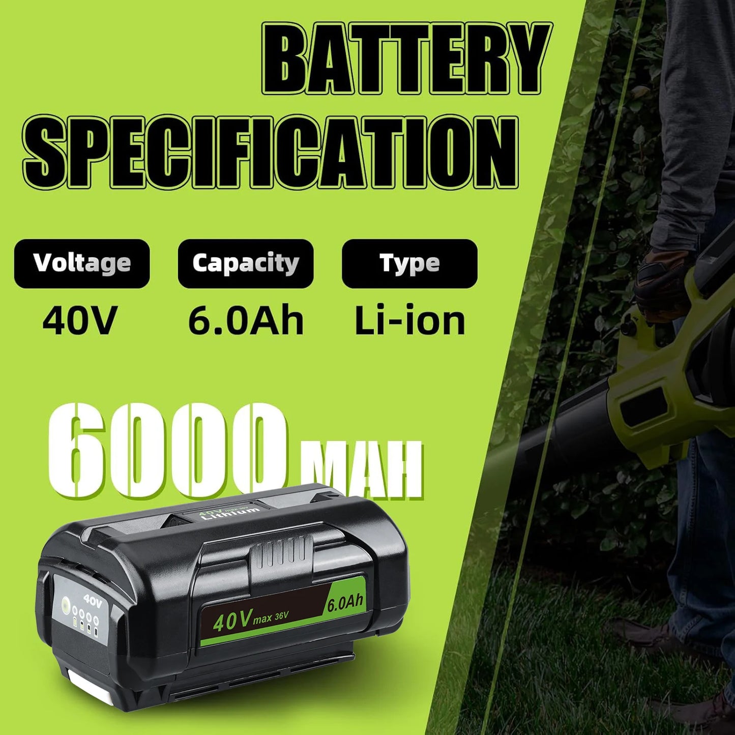 1/2/4Pcs 40V 6.0Ah for Ryobi OP4040 OP4050 Battery Replacement Batteries RY40200 OP4026 Power Tools Li-Ion Battery Pin