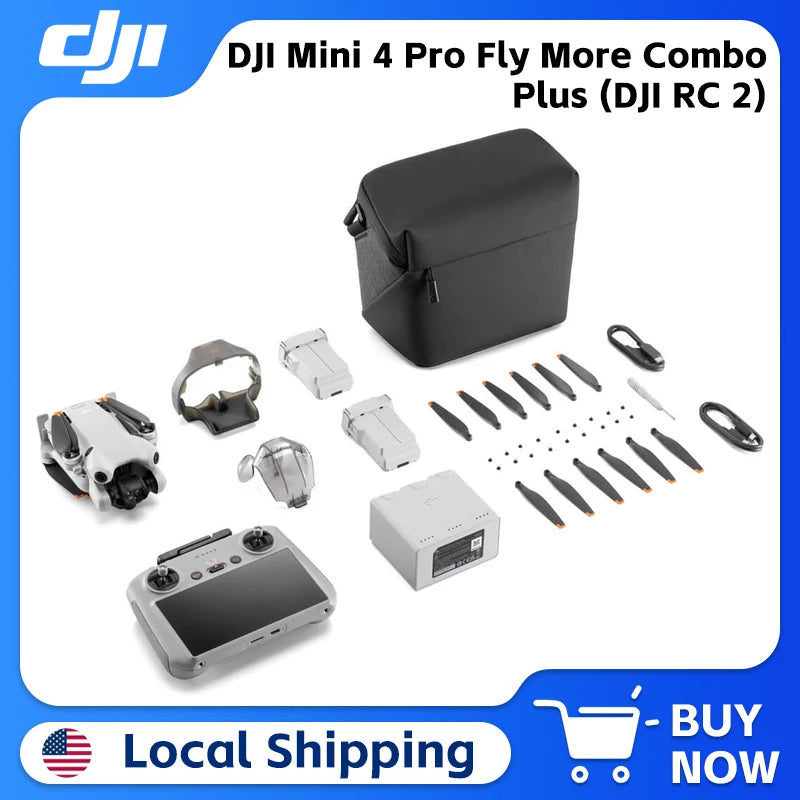 DJI Mini 4 Pro Fly More Combo Plus (DJI RC 2) 4K/60fps HDR True Vertical Shooting Omnidirectional Obstacle Sensing Under 249 g