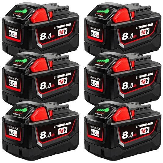6 Pack 18V 8.0Ah Battery Replace For All Milwaukee M18 8000mAh Cordless Power Tools Lithium-Ion Battery Compatible With Milwauke