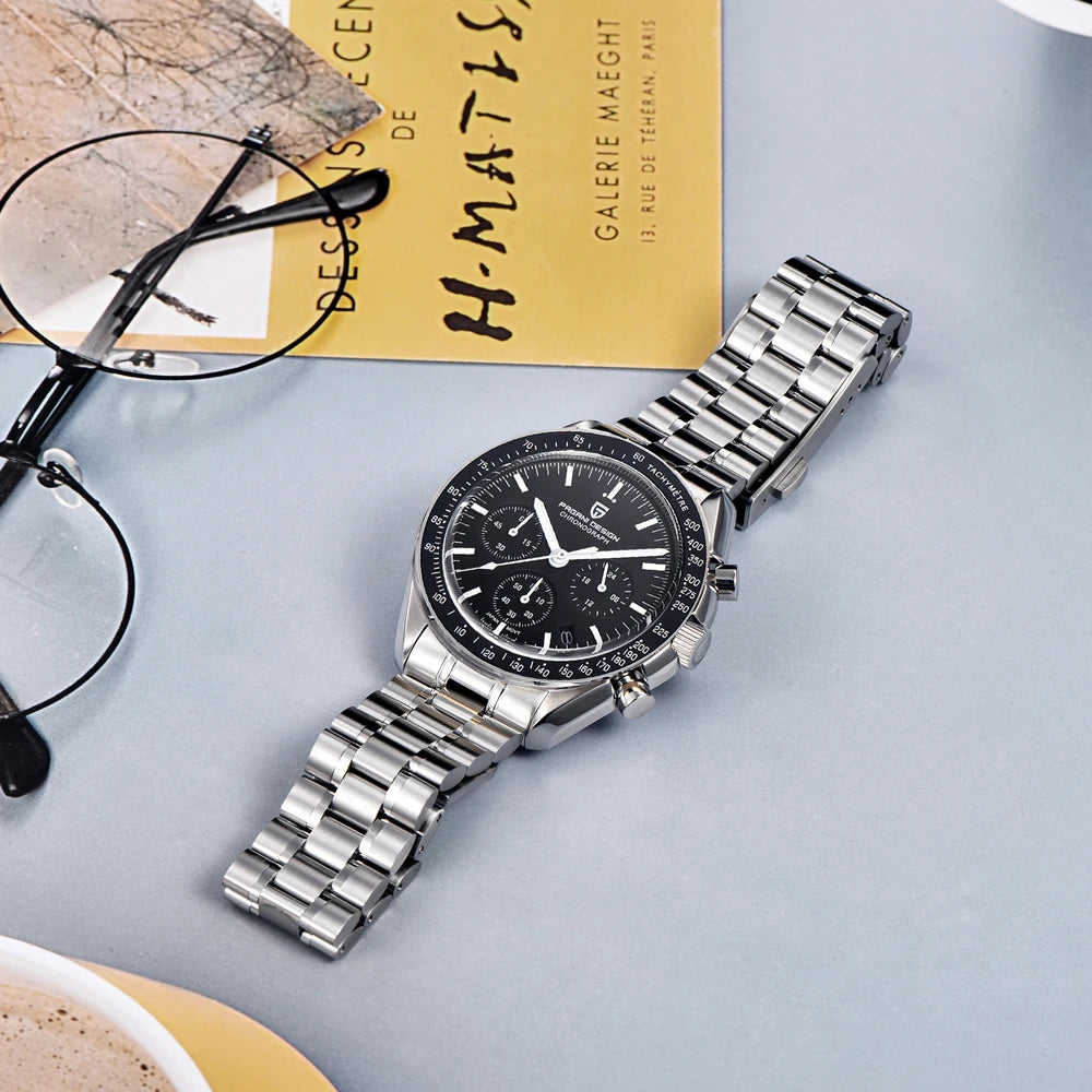 PAGANI DESIGN 2026 New Moon Watch Retro Quartz Watches For Men Stainless steel Luminous waterproof Luxury Sport Chronograph Man