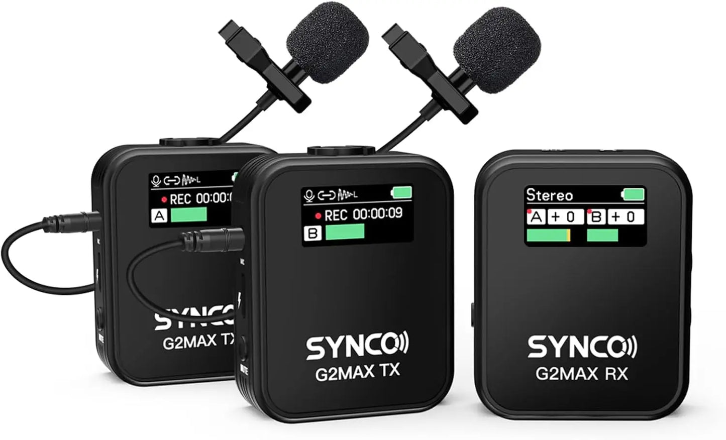 SYNCO Wireless Lavalier Microphone, G2(A2) MAX 2.4G Dual Transmitter Recording 200m 8H for Online Class Vlog Stream YouTube