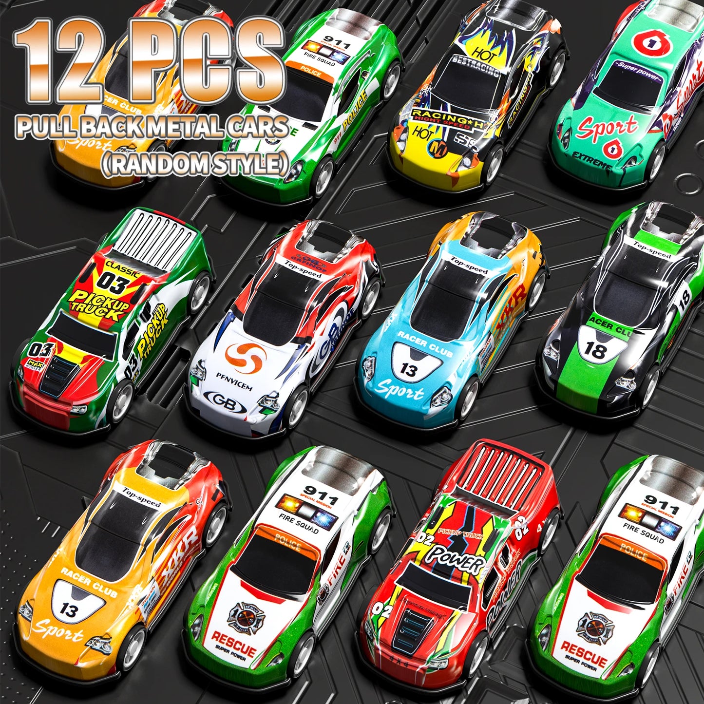 12/50pcs Pack Pull Back Kids Cars Toys With Storage Box Mini Vehicles Toy Bulk Race Cars Toys For 3-6 Years Boys Birthday Gifts