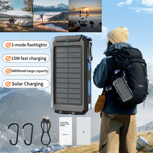 38800mAh Solar Power Bank  Waterproof Outdoor  Dual USB Travel Outdoor Solar Mobile Phone Charger Solar Powerbanks For Camping