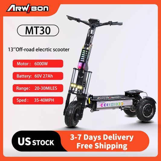 Arwibon MT30 6000W Adult Electric Tricycle Speed up to 35MPH 60V 27Ah 13inch off-road tires foldable commuting sports E-tricycle