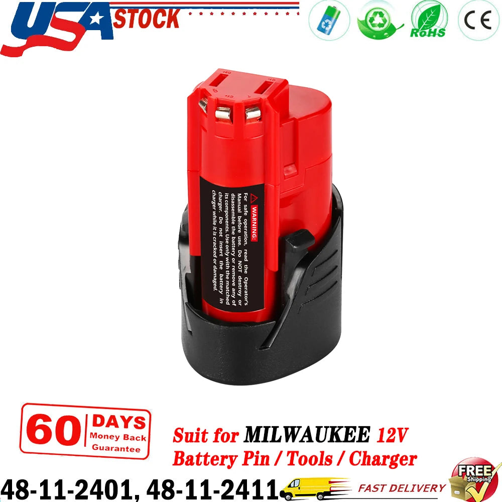 1/2/4Pcs 12V 3.5Ah M12 Replace for Milwaukee 12V Battery Pin Compatible with Milwaukee 48-11-2401 48-11-2420 Li-Ion Battery