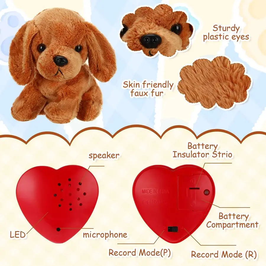 5 Pack 8 Mini Plush Dogs with Voice Recorder Set 30 Seconds Voice Sound Recorder Module Cute Stuffed Animal Plush Toys with Zipp