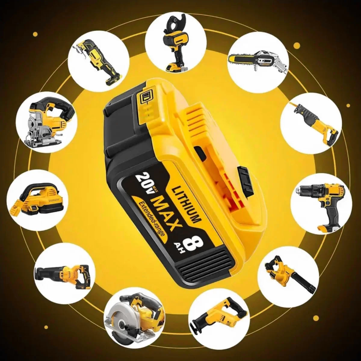 8.0Ah 20V Lithium-Ion Replacement Batteries for Dewalt Cordless Tools - Compatible with DCB200, DCB205, DCB206 & More