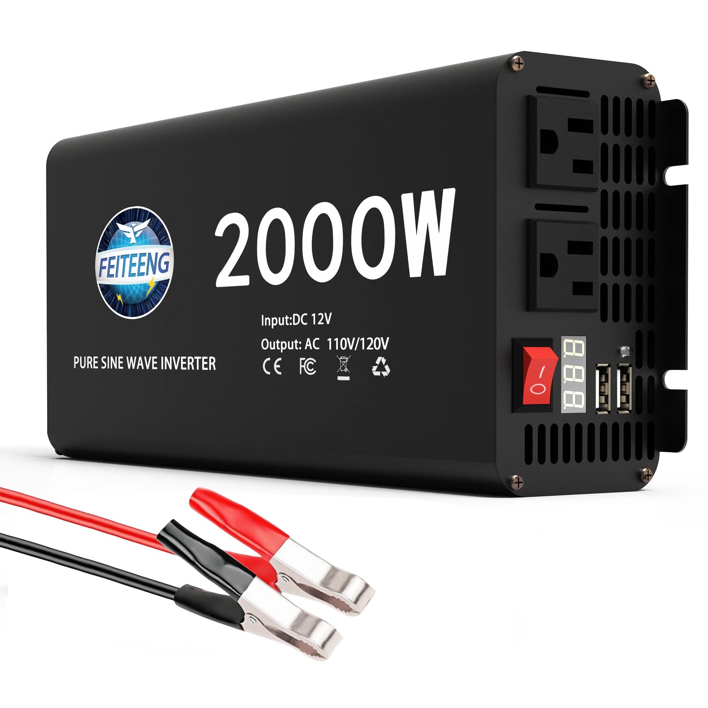 3000W Pure Sine Wave Power Inverter 12V to 110V 120V AC with Outlets USB Type-C for RV Camping Battery Backup
