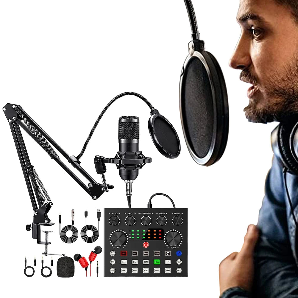 Podcast Equipment Bundle with Voice Changer and BM-800 Microphone Podcast Microphone Bundle for Live Streaming Singing Gaming