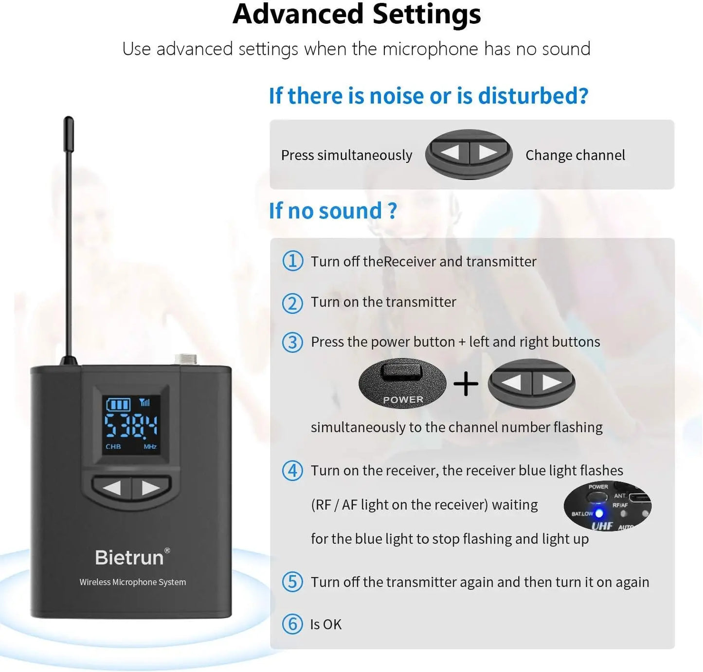 UHF Wireless Lavalier Mic System, 165ft Range, Rechargeable, 1/4' Output for iPhone, Android, DSLR, YouTube