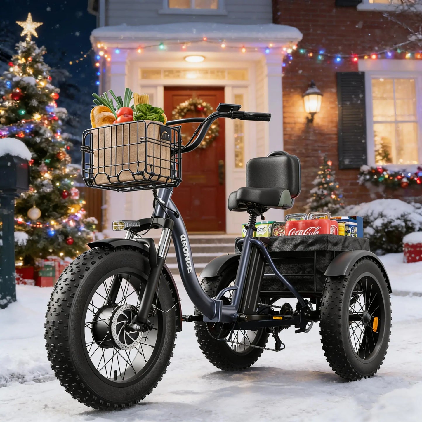 QRONGE Lava Electric Tricycle For Adults 960W Peak 36V 15AH Battery E-bike 50 Miles Range With Large Rear Basket Electric Trike