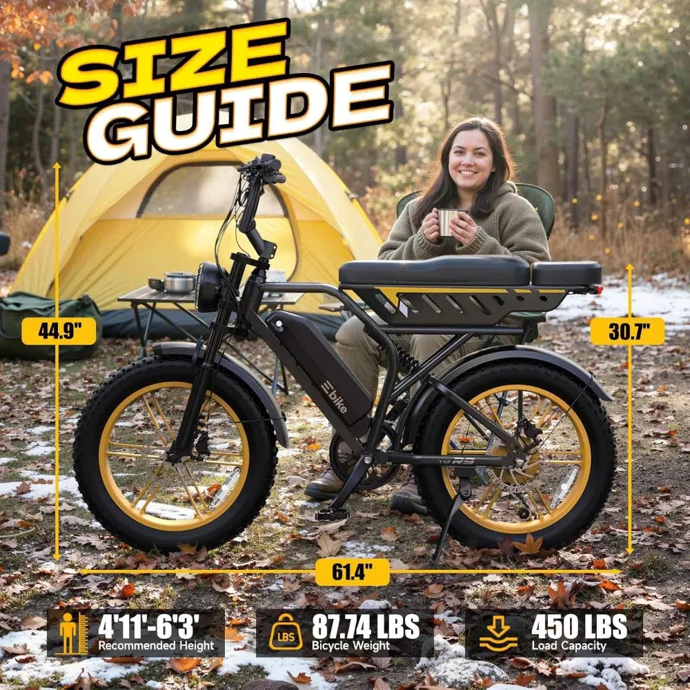 Electric Fat Tire E Bike 1500W Peak Motor All Terrain