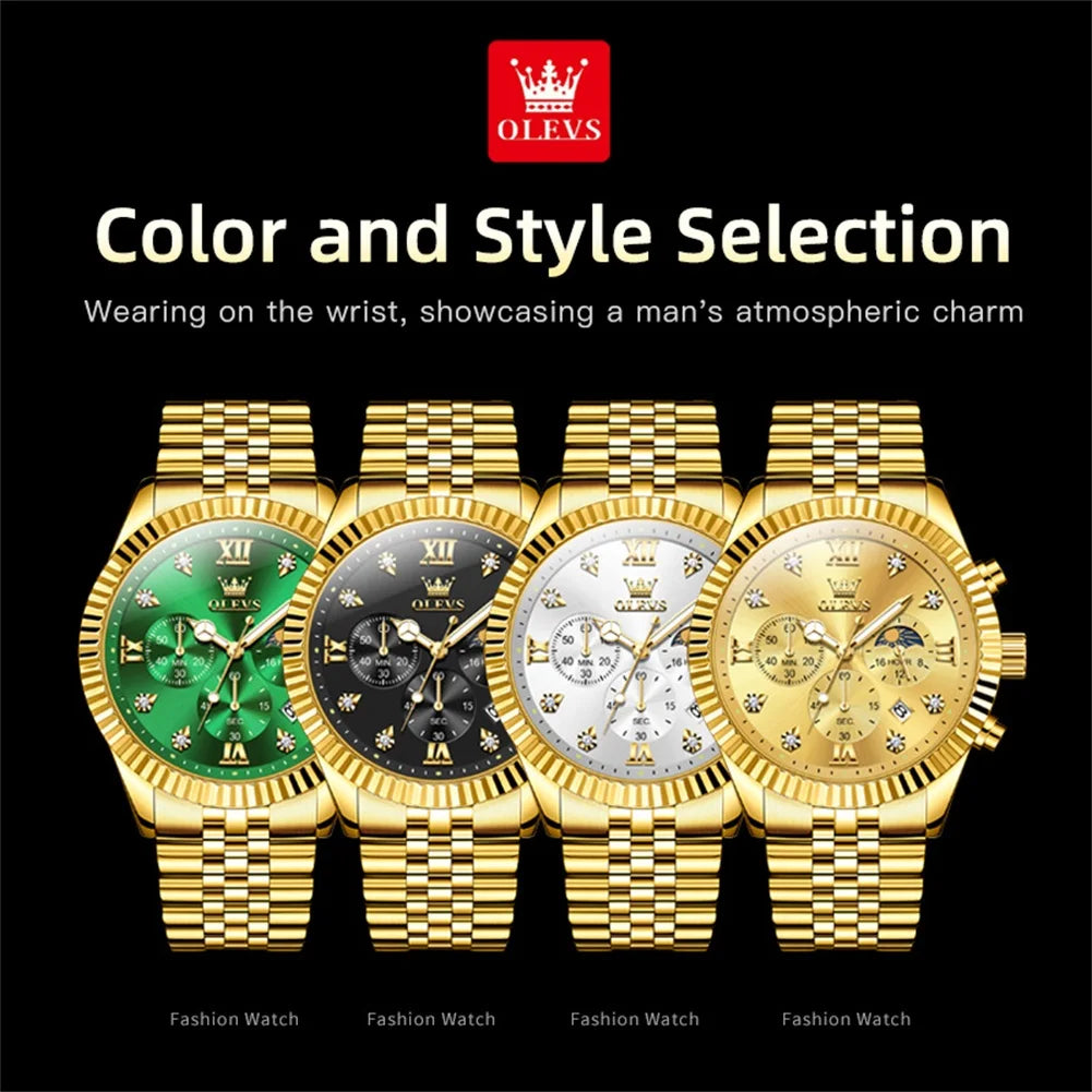 OLEVS Lunar Phase Chronograph Men's Watch Stainless Steel