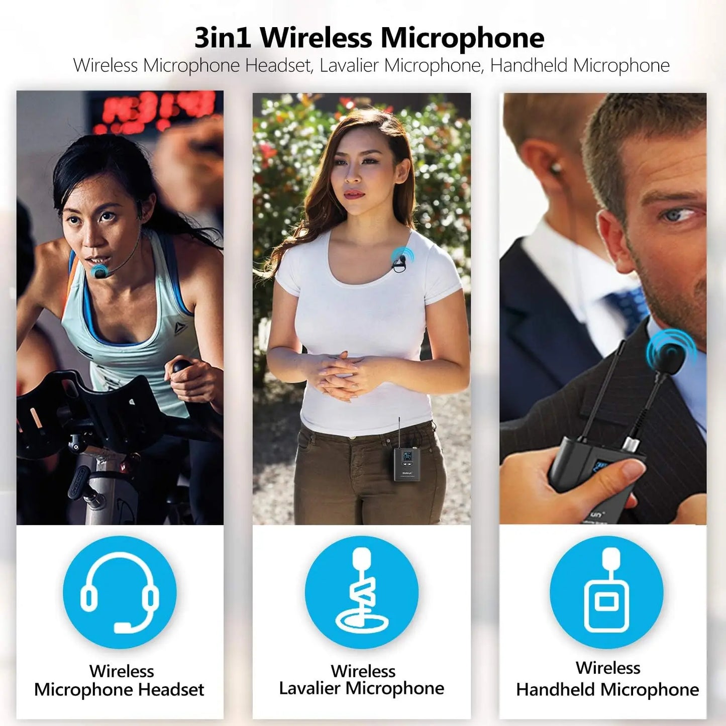 UHF Wireless Lavalier Mic System, 165ft Range, Rechargeable, 1/4' Output for iPhone, Android, DSLR, YouTube
