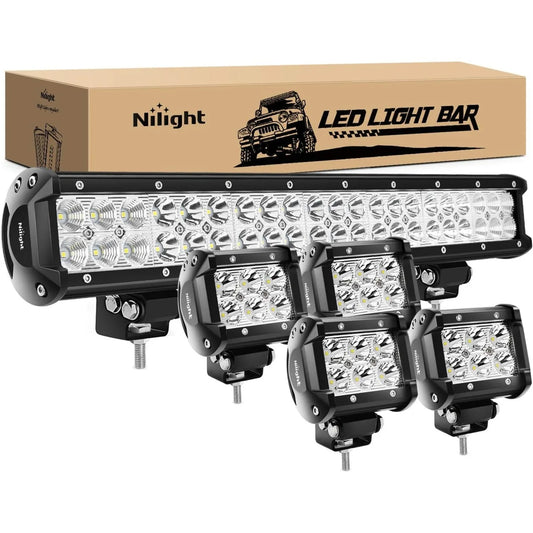 Nilight - ZH003 20Inch 126W Spot Flood Combo Led Light Bar 4PCS 4Inch 18W Spot LED Pods Fog Lights for Jeep Wrangler Boat Truck