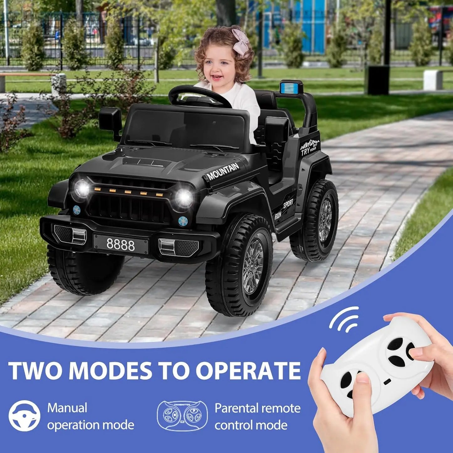 12V Kids Ride on Truck Car, Battery Powered,Electric Vehicles Toy for 3-5 Y Boys Girls Gift,3 Speeds, LED Lights,Remote Control
