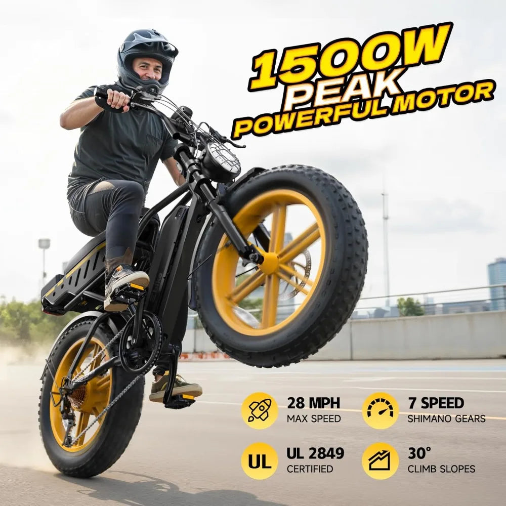 Electric Fat Tire E Bike 1500W Peak Motor All Terrain