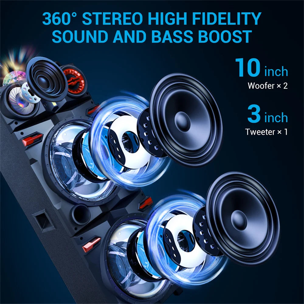 CURUK 9000W Portable Bluetooth Speaker Dual Subwoofer Led Light