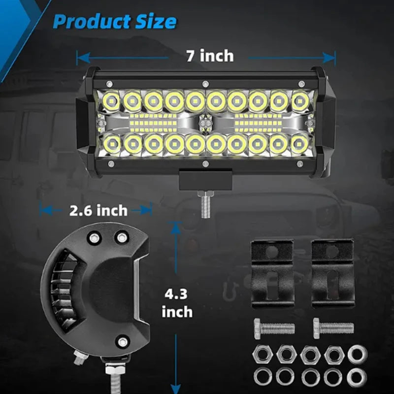 280W LED Light Bar Combo - 7 Inch, 28000lm Pod Lights for Trucks, Tractors & Off-Road Vehicles - Spot & Flood Beam Fog Lights fo