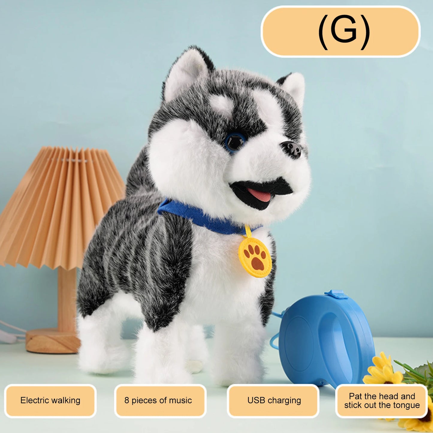 Leash Electric Walking Dog Toy Lifelike Interactive Plush Animal Toy- Licking Motion,Voice Mimicking,Remote Control for Age 4 Up