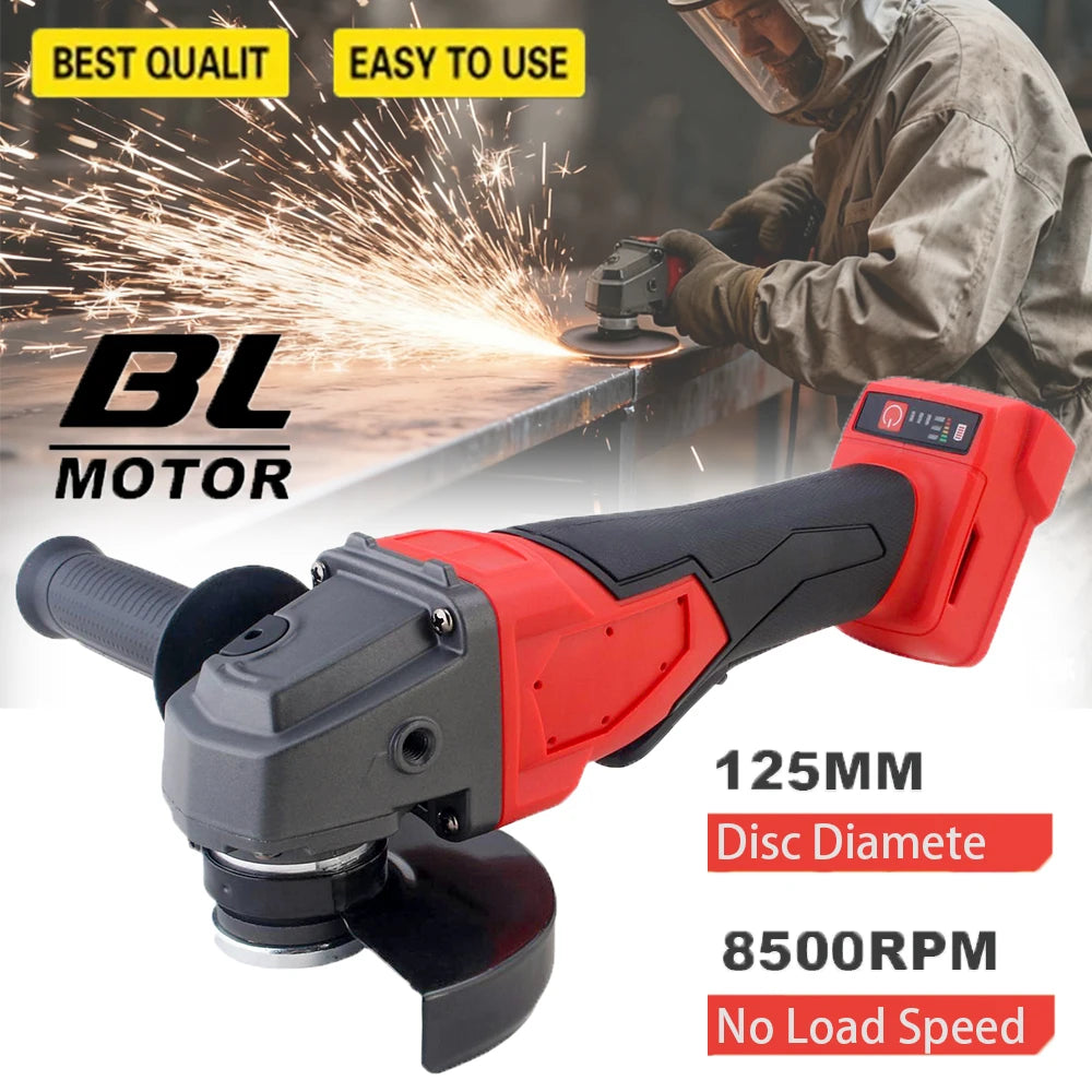 125mm Brushless Electric Angle Grinder 3 Gears Cordless Grinder Cutting Machine Power Tool For Milwaukee 18V Battery Pin