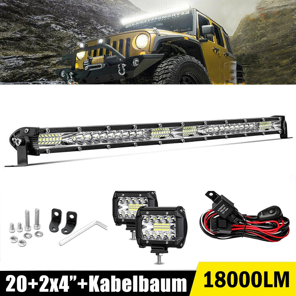 20 Inch 152W Combo LED Light Bar Set - 2 Pcs 4 Inch Work Driving Lamps with Wiring Harness for Off Road ATV Boat Lighting 12-24V