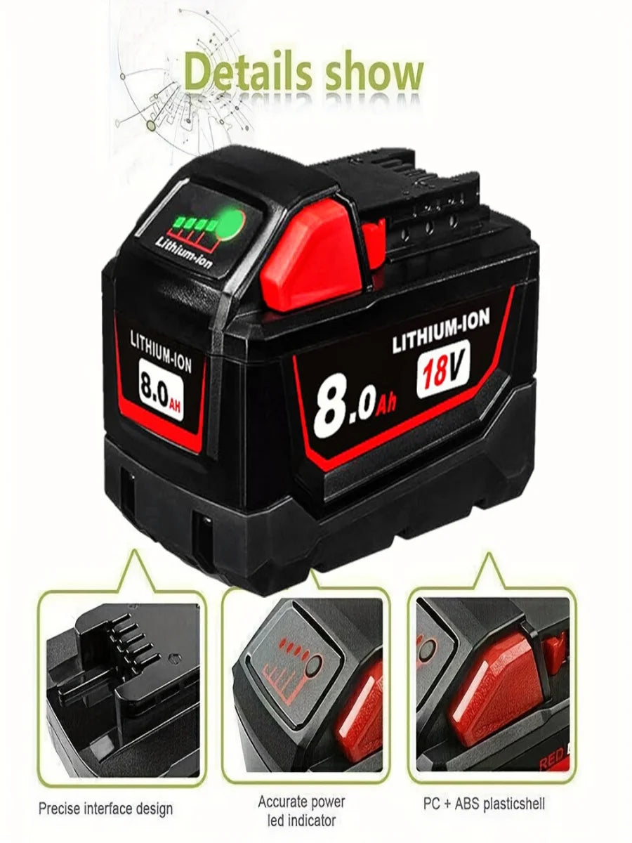 6 Pack 18V 8.0Ah Battery Replace For All Milwaukee M18 8000mAh Cordless Power Tools Lithium-Ion Battery Compatible With Milwauke